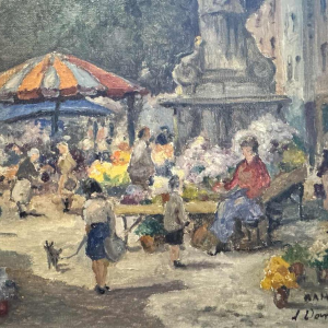 Albert DANDOY 'Namur - Engelenplein - de bloemenmars' schilderij olieverf op doek