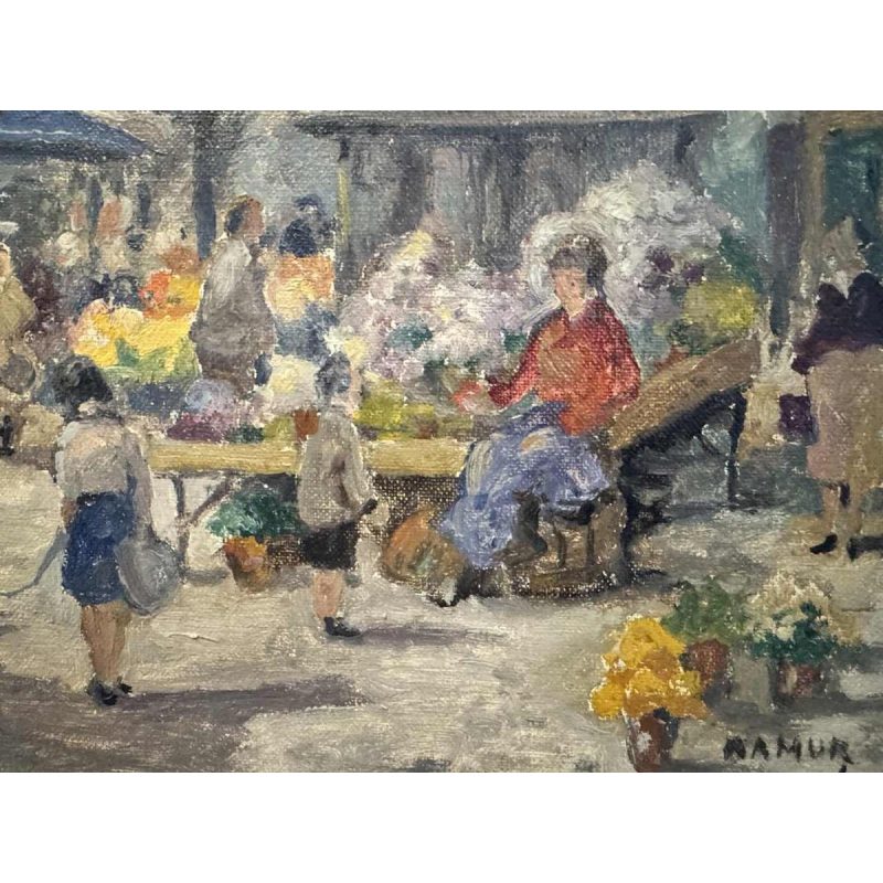 Albert DANDOY 'Namur - Engelenplein - de bloemenmars' schilderij olieverf op doek