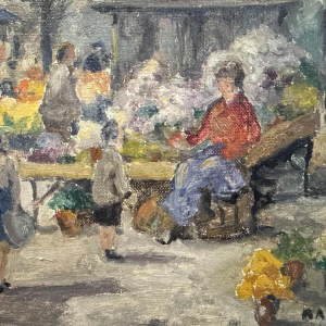 Albert DANDOY ‘Namur - Place de l'Ange - le marcher aux fleurs’ painting oil on canvas