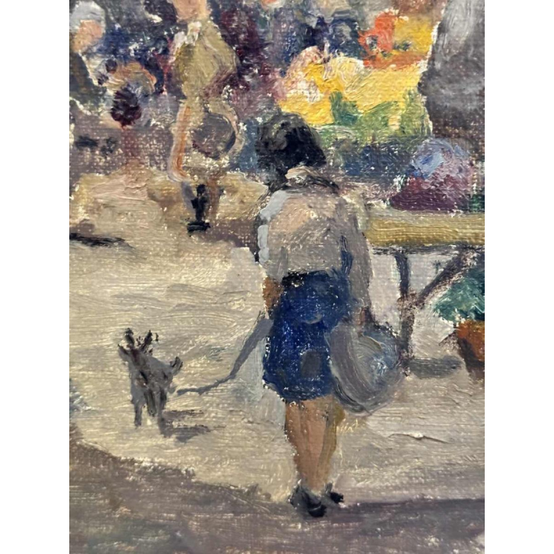 Albert DANDOY 'Namur - Place de lAnge - le marcher aux fleurs' peinture huile sur toile