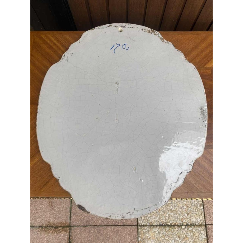 Makkum Delft Harligen, plaque murale ovale en céramique (57cm), Hollande 19ème siècle