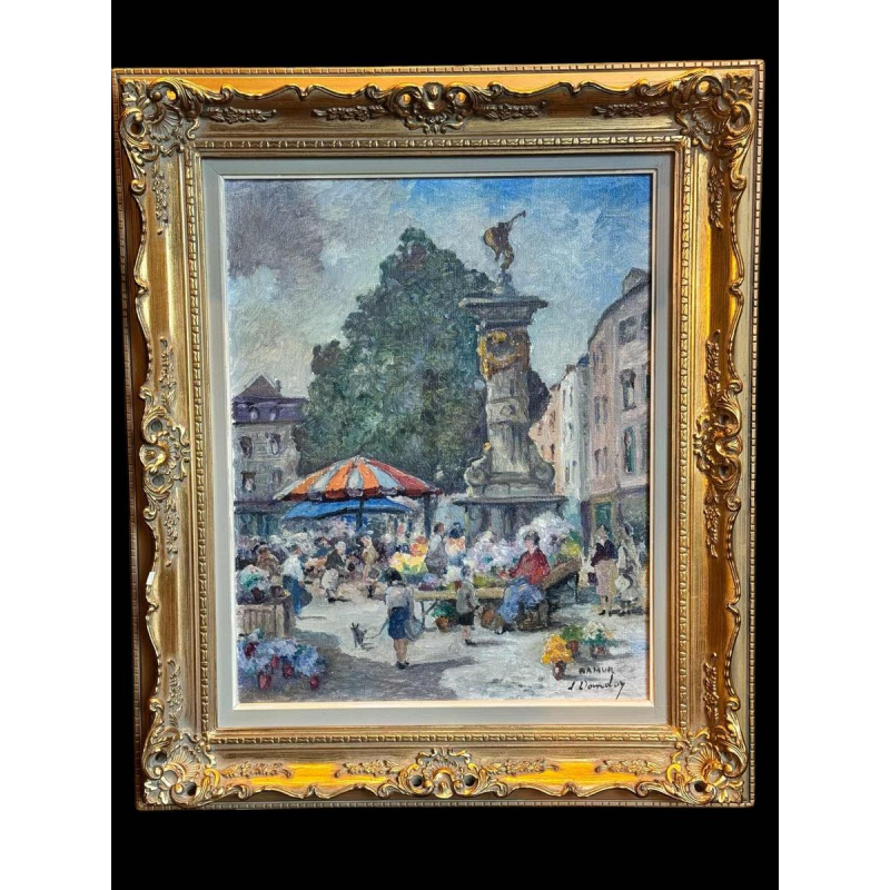 Albert DANDOY ‘Namur - Place de l'Ange - le marcher aux fleurs’ painting oil on canvas