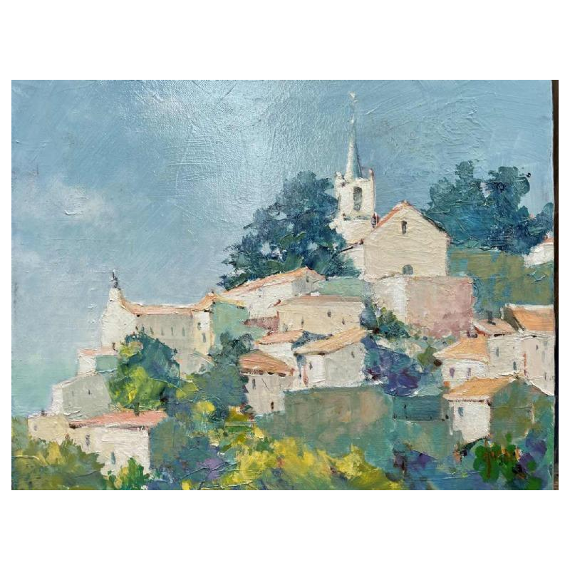 René DERHET (1941-2017): « BONNIEUX-VAUCLUSE » hst 40x50 cm