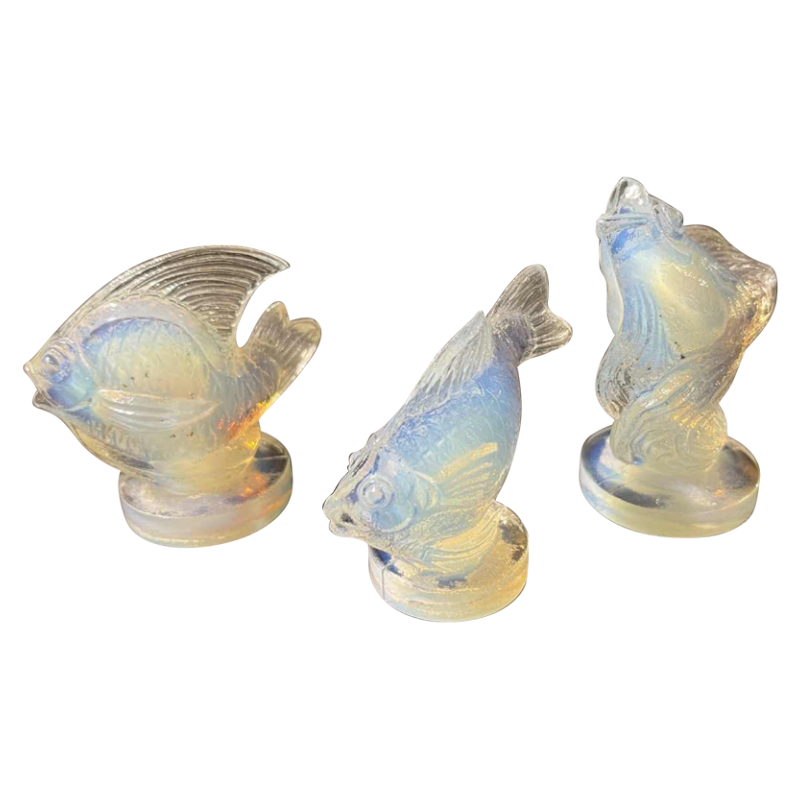 SABINO FRANCE, Ensemble 3 Sculptures Poissons Art DeÂ´co, Verre Opalescent PressÃ©