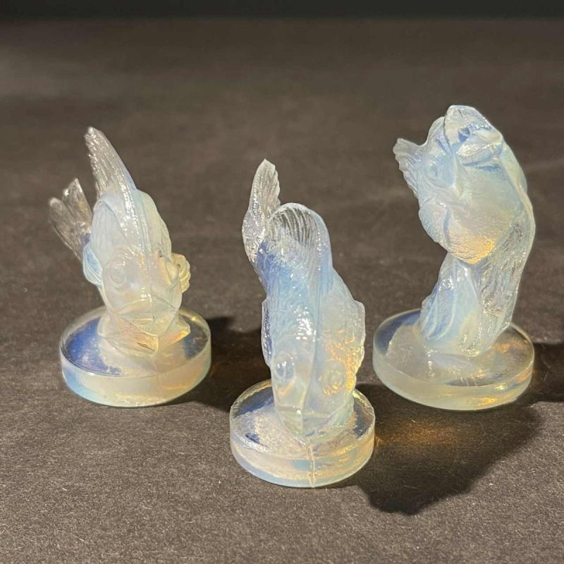 SABINO FRANCE, Ensemble 3 Sculptures Poissons Art DeÂ´co, Verre Opalescent PressÃ©