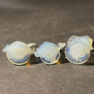 SABINO FRANCE, Set of 3 Art Deco Fish Animal Sculptures Pressed Opalescent Glass