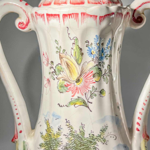 Joseph Gaspard Robert - Marseille earthenware factory, pair of polychrome covered vases, 18th century