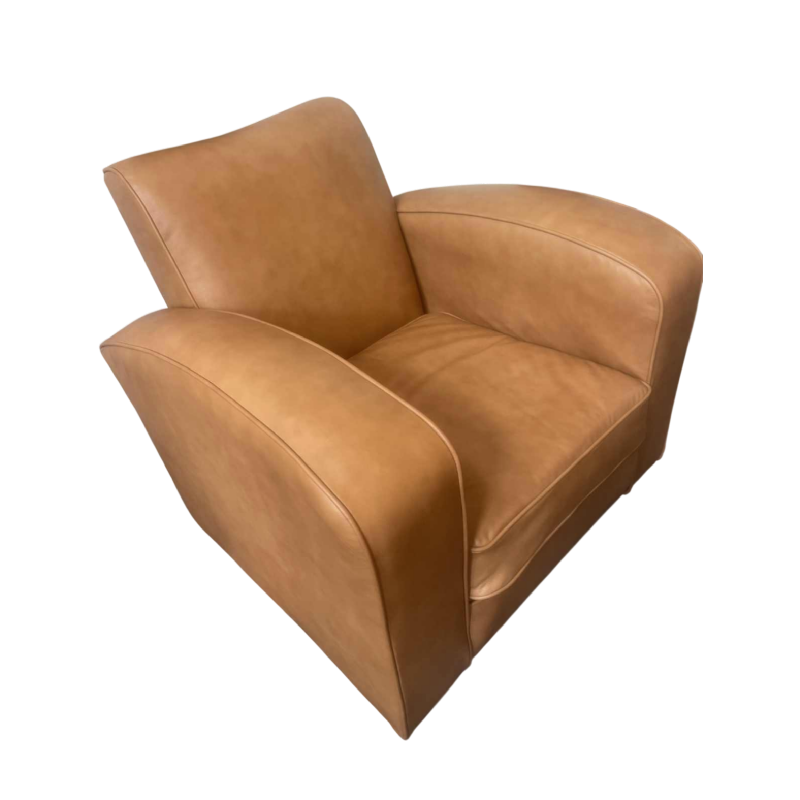 Jacques Adnet (toegeschreven aan) Art Deco clubfauteuil bekleed met nieuw leer, ca 1940