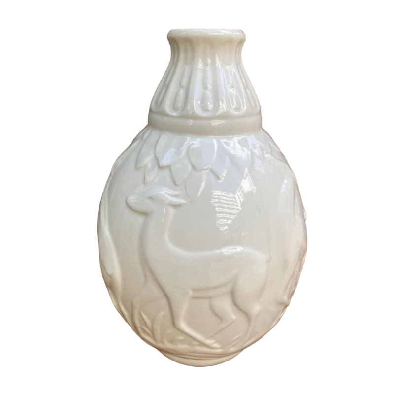 Boch / Keramis, Art Deco vase Aux biches monochrome white ceramic, shape 1161, ca 1930