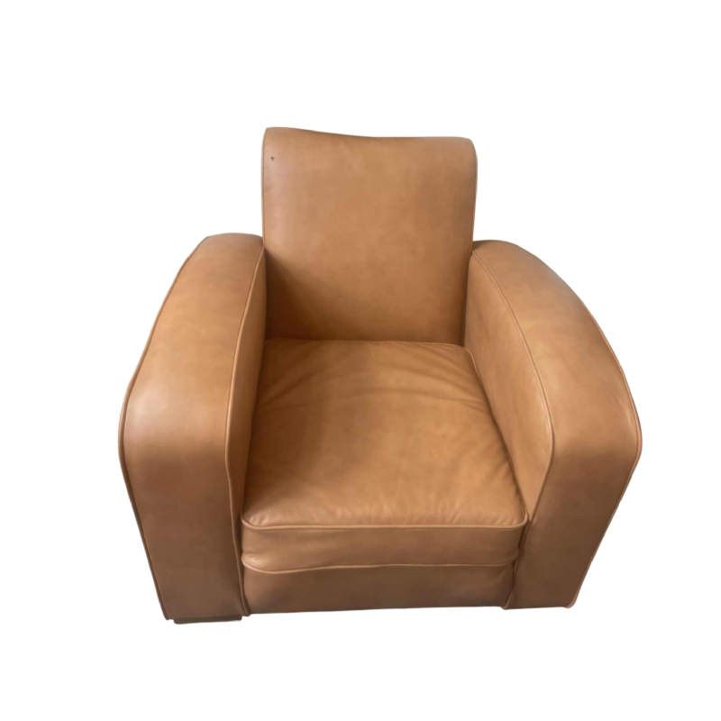 Jacques Adnet (toegeschreven aan) Art Deco clubfauteuil bekleed met nieuw leer, ca 1940