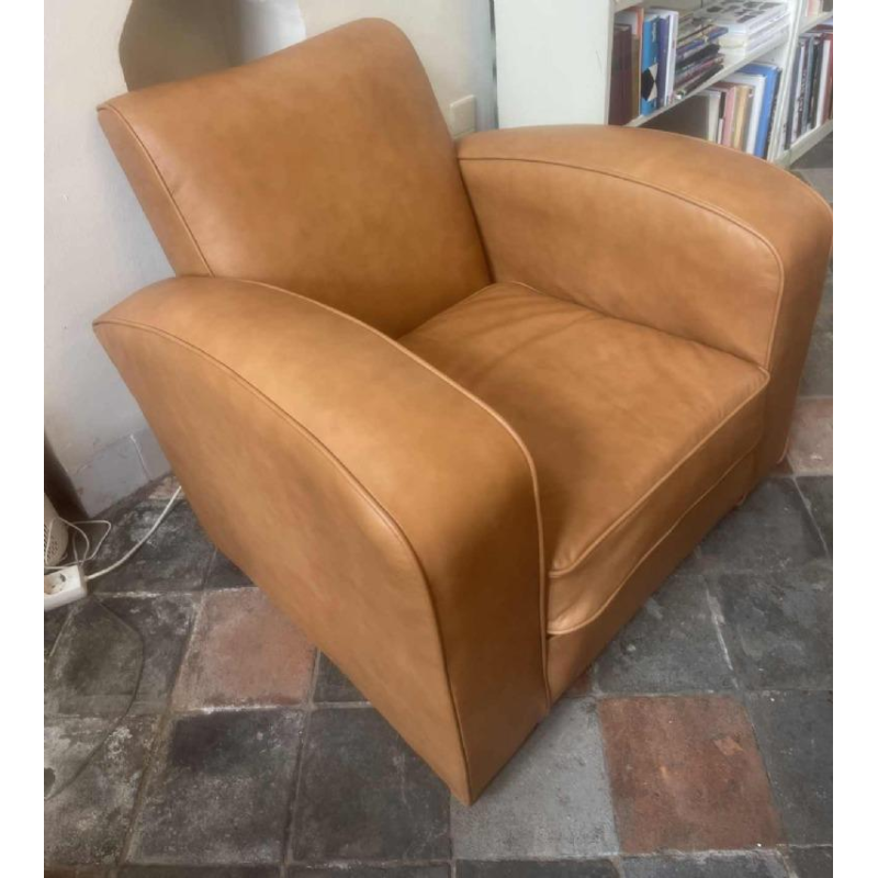 Jacques Adnet (attributed to) Art Deco club chair upholstered in new leather, ca 1940