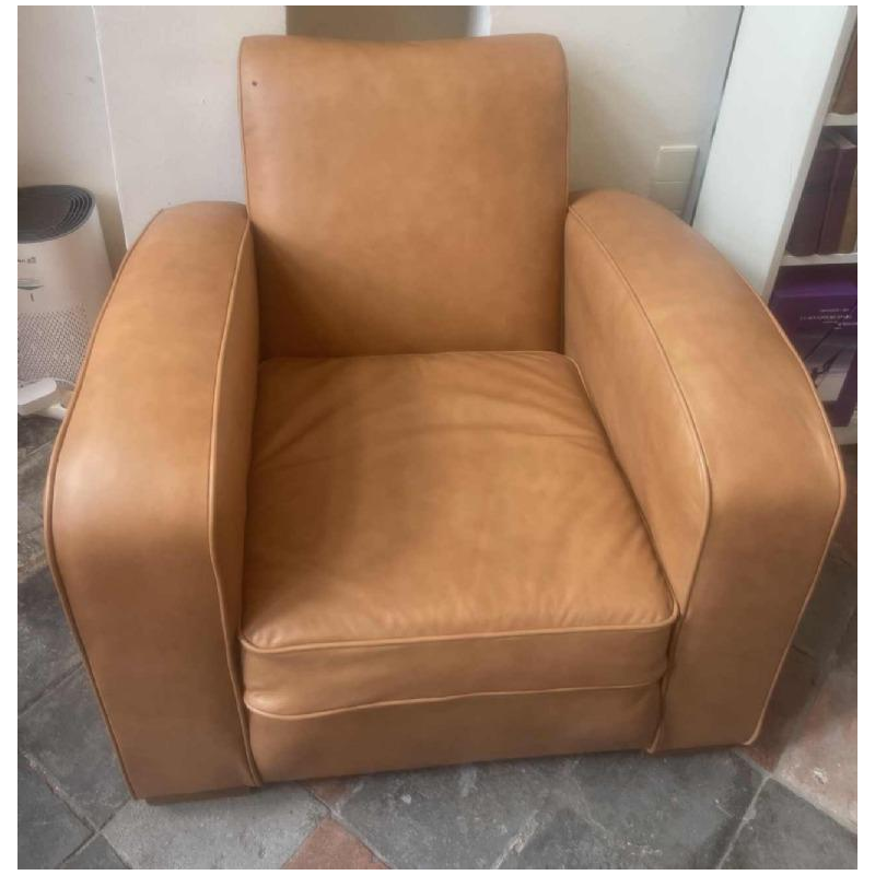 Jacques Adnet (toegeschreven aan) Art Deco clubfauteuil bekleed met nieuw leer, ca 1940