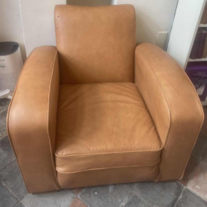 Jacques Adnet (attributed to) Art Deco club chair upholstered in new leather, ca 1940