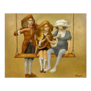 Jean-Claude Dingelstadt 'Three sisters' painting oil on wood, 20th century