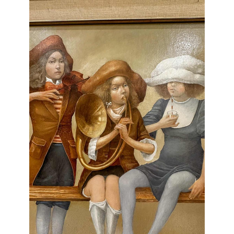 Jean-Claude Dingelstadt 'Trois soeurs' tableau huile sur bois, 20e siècle