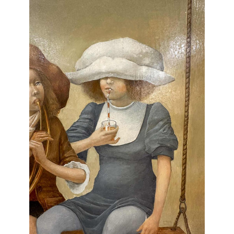 Jean-Claude Dingelstadt 'Three sisters' painting oil on wood, 20th century