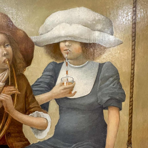 Jean-Claude Dingelstadt 'Trois soeurs' tableau huile sur bois, 20e siècle