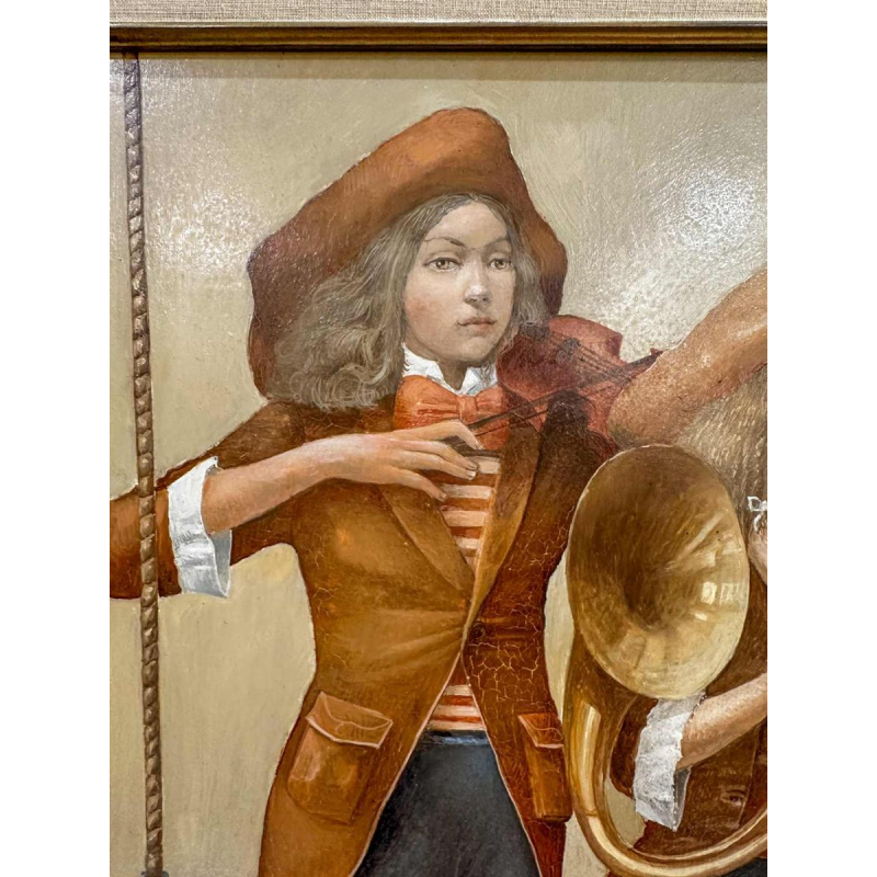 Jean-Claude Dingelstadt 'Trois soeurs' tableau huile sur bois, 20e siècle