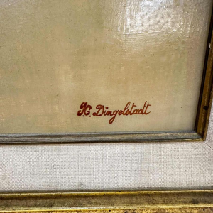 Jean-Claude Dingelstadt 'Drie zussen' shilderij olieverf op hout, 20e eeuw