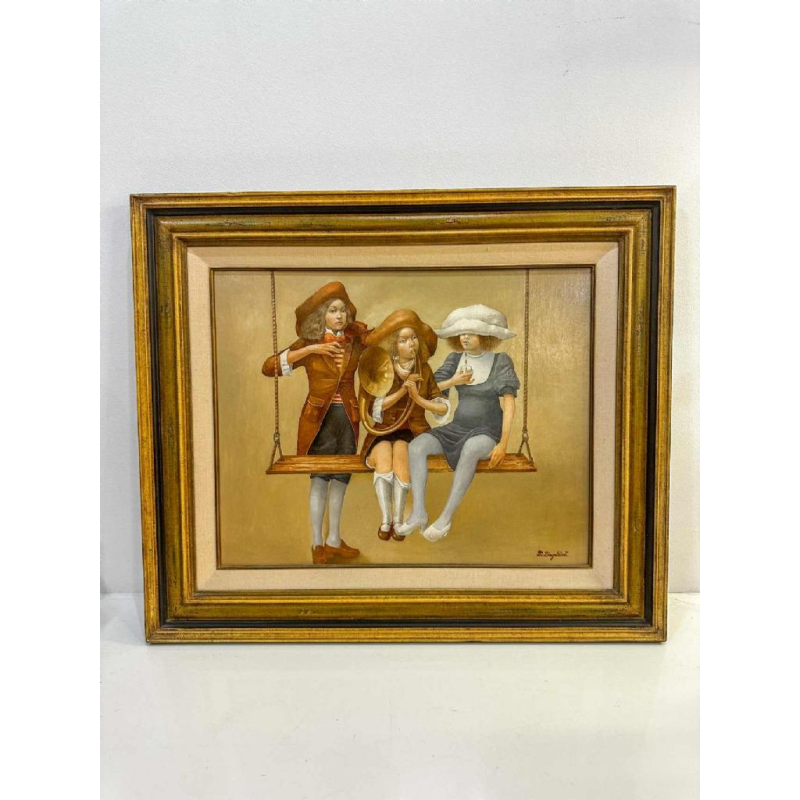 Jean-Claude Dingelstadt 'Trois soeurs' tableau huile sur bois, 20e siècle