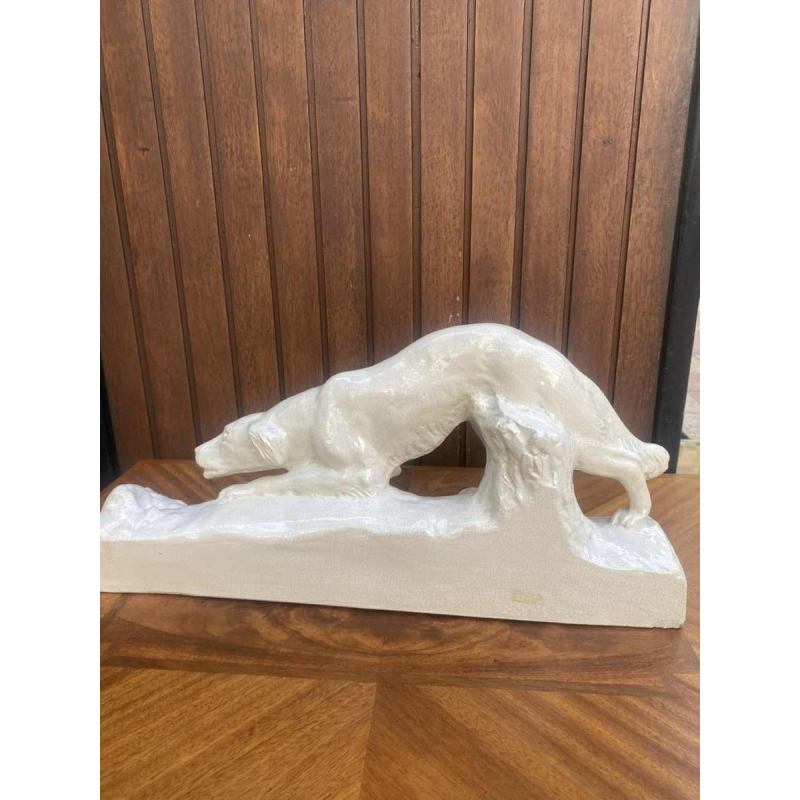 G. Ninin chien keramiek / aardewerk sculptuur, gebarsten wit, ca 1930