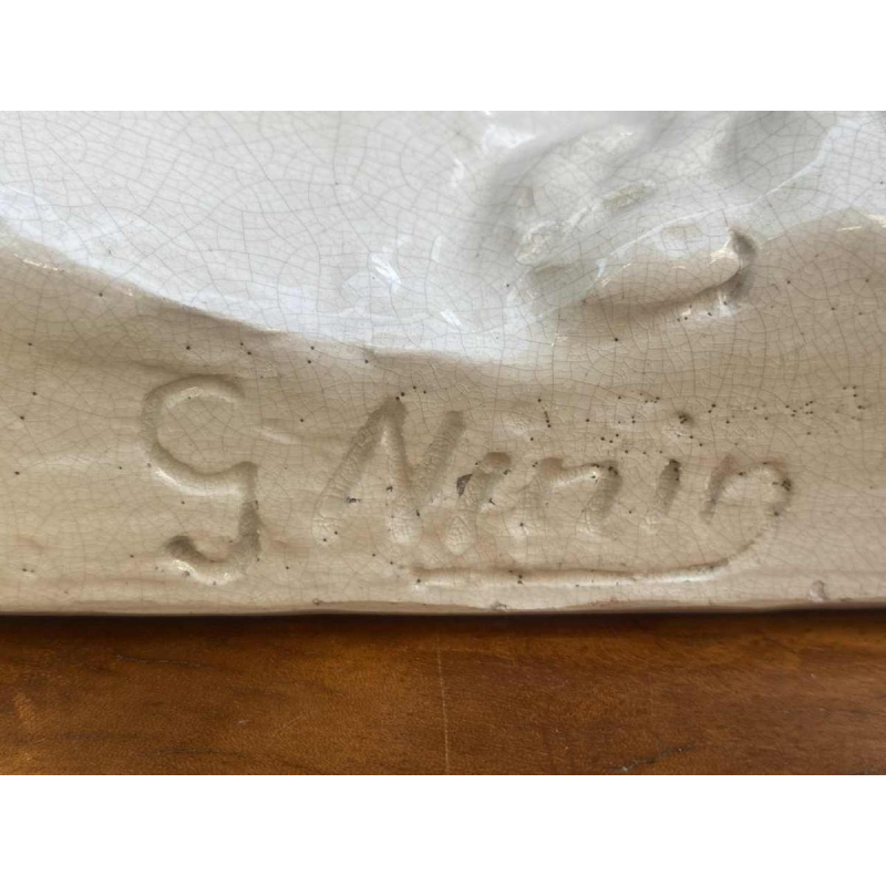 G. Ninin chien ceramic / earthenware sculpture, crackled white, ca 1930