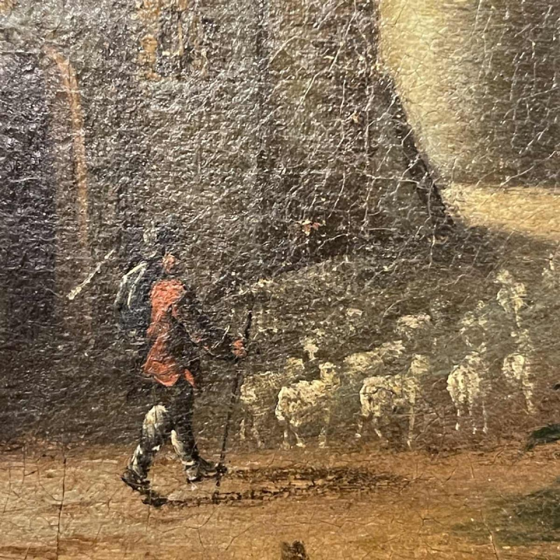 Italiaanse school Merenlandschap, bos geanimeerd door personages olieverf op doek, 18e eeuw