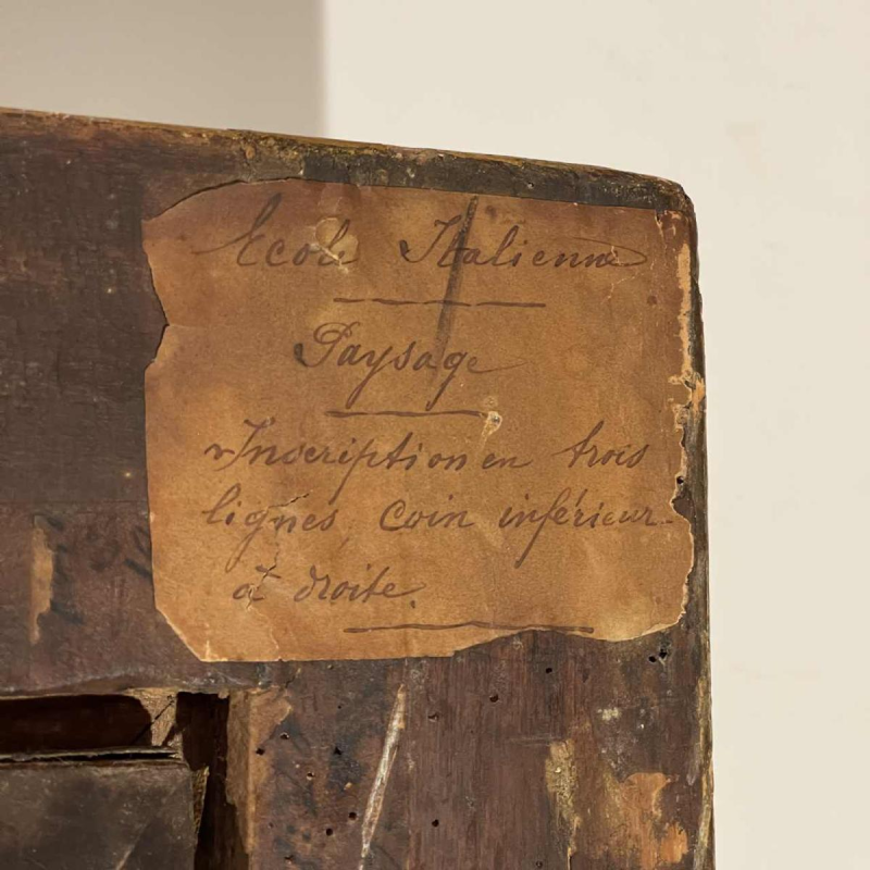 Italiaanse school Merenlandschap, bos geanimeerd door personages olieverf op doek, 18e eeuw