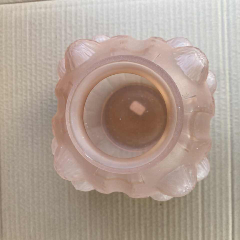 Pierre De Cagny, Art Deco pressed and moulded frosted pink glass vase signed, ca 1930