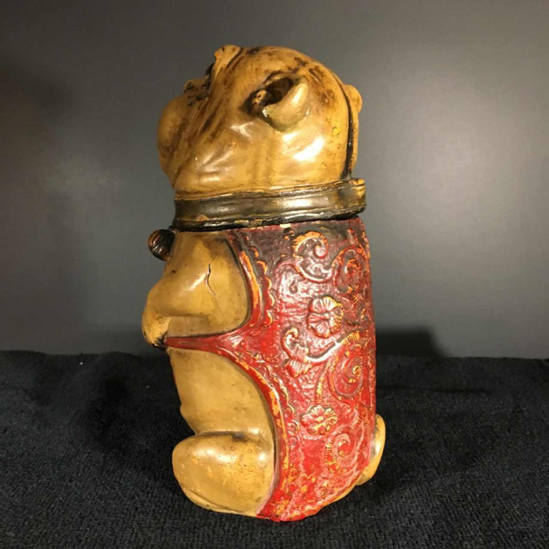 Bernard Bloch Austria, Chien Bulldog Pot à Tabac en terre cuite fin 19ème siècle