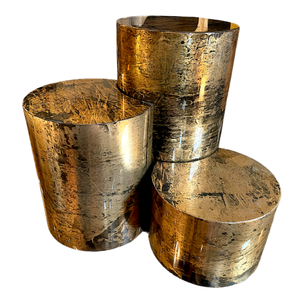 Gabriella Crespi, set 3 tables basses ou socles façon peau de chèvre, ca 1970