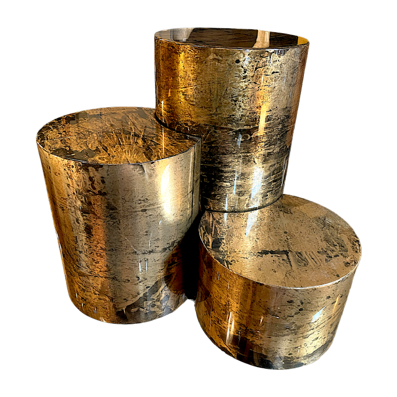 Gabriella Crespi, set 3 tables basses ou socles façon peau de chèvre, ca 1970