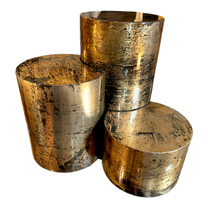 Gabriella Crespi, set 3 tables basses ou socles façon peau de chèvre, ca 1970