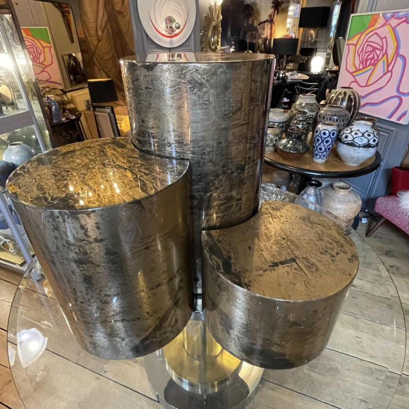 Gabriella Crespi, set 3 tables basses ou socles façon peau de chèvre, ca 1970