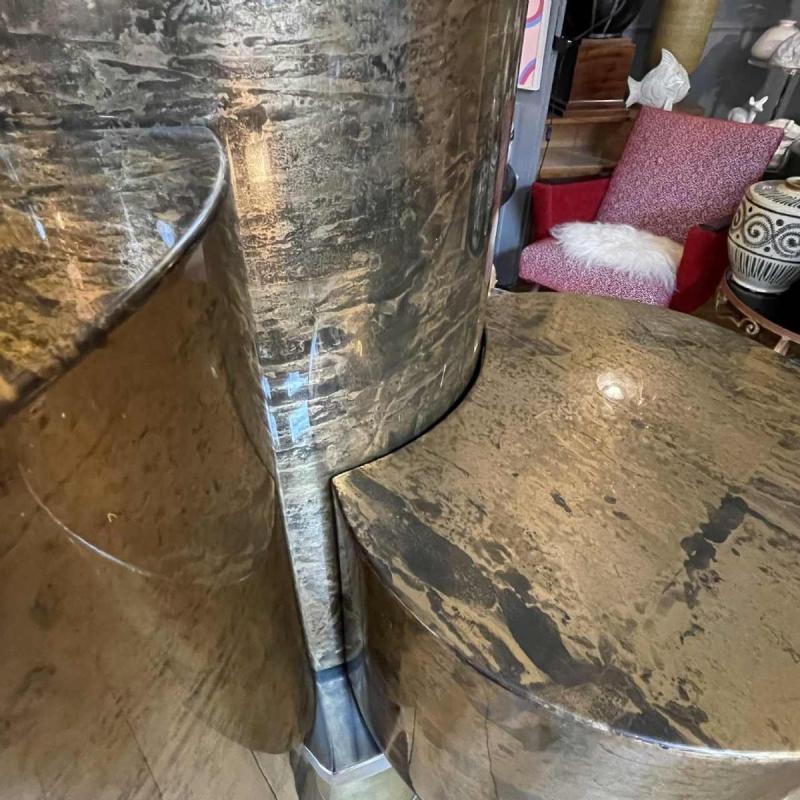 Gabriella Crespi, set 3 tables basses ou socles façon peau de chèvre, ca 1970