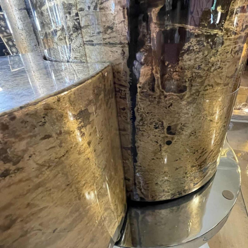 Gabriella Crespi, set 3 coffee tables / pedestals, goatskin style, ca 1970