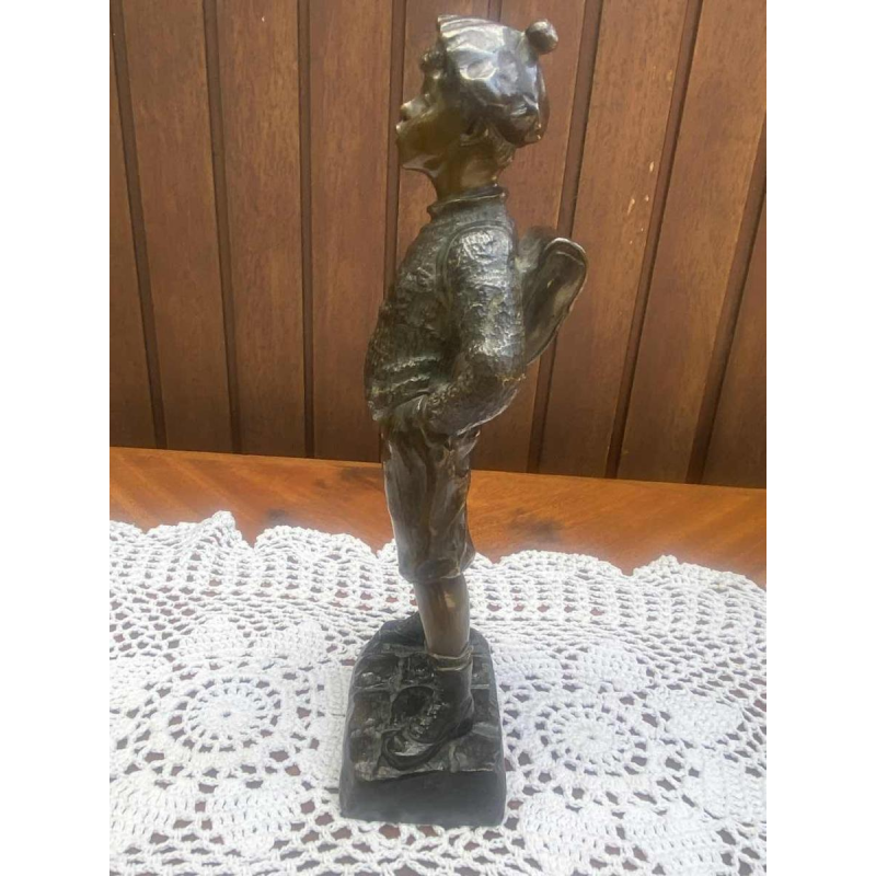 Georges Omerth "Fluitende schooljongen" bronzen sculptuur, ca 1900