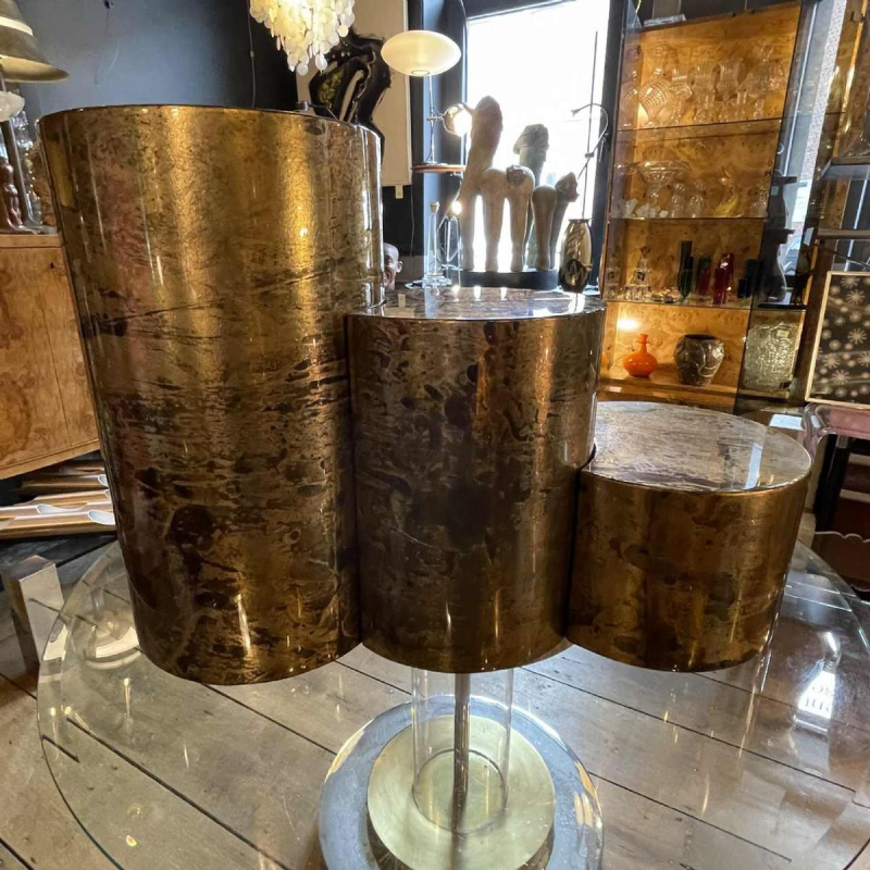 Gabriella Crespi, set 3 tables basses ou socles façon peau de chèvre, ca 1970