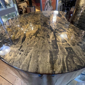 Gabriella Crespi, set 3 coffee tables / pedestals, goatskin style, ca 1970