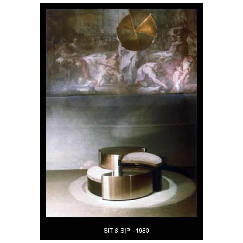 Gabriella Crespi, set 3 coffee tables / pedestals, goatskin style, ca 1970