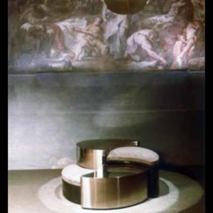 Gabriella Crespi, set 3 coffee tables / pedestals, goatskin style, ca 1970