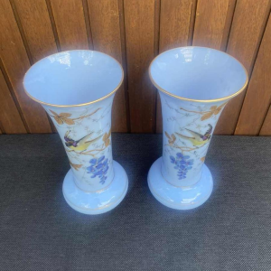 Saint Louis, pair of opaline glass vases, ca 1940