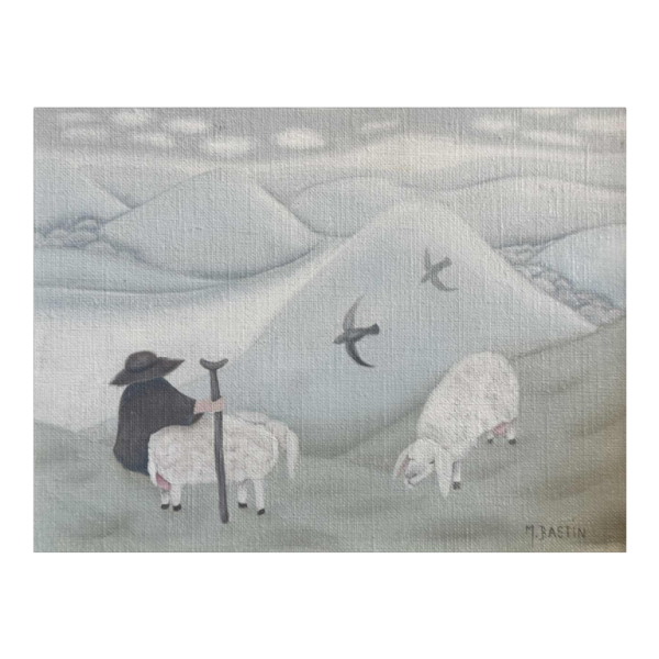 Mireille BASTIN “De herder en zijn schapen“ olieverf op doek