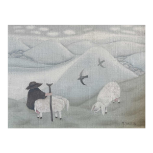 Mireille BASTIN “De herder en zijn schapen“ olieverf op doek