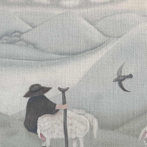 Mireille BASTIN “The shepherd and his sheep“ oil on canvas