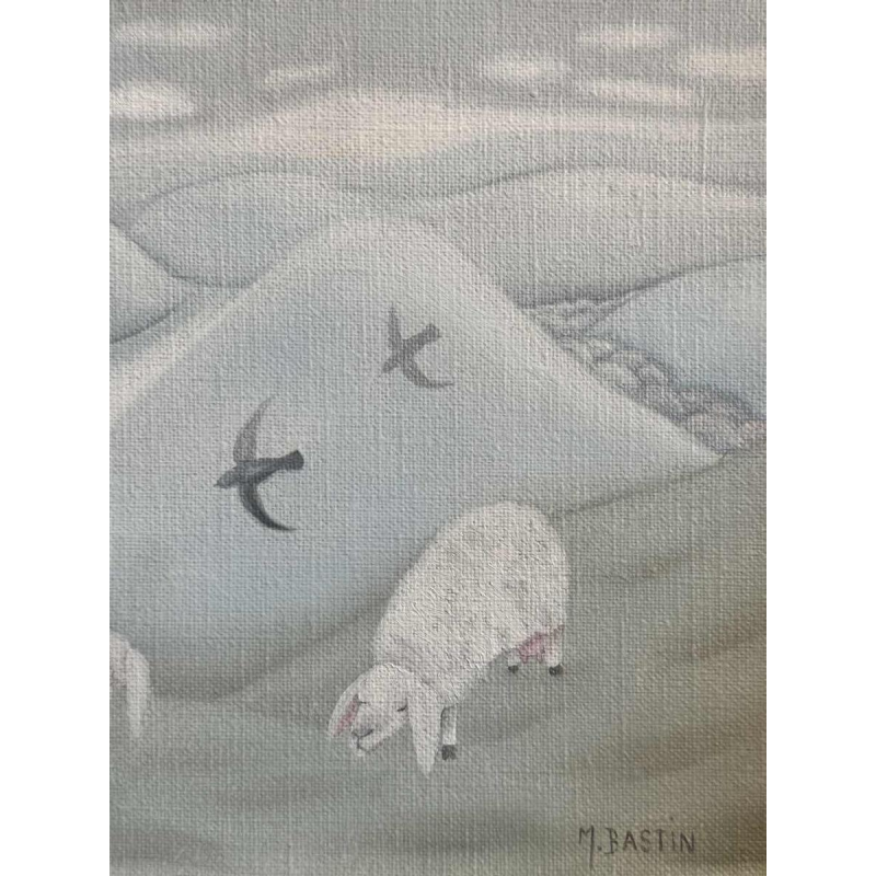 Mireille BASTIN « Le berger et ses moutons » peinture huile sur toile