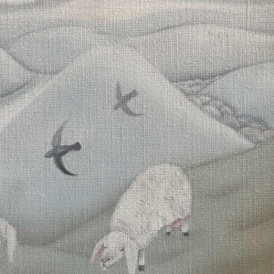 Mireille BASTIN “De herder en zijn schapen“ olieverf op doek