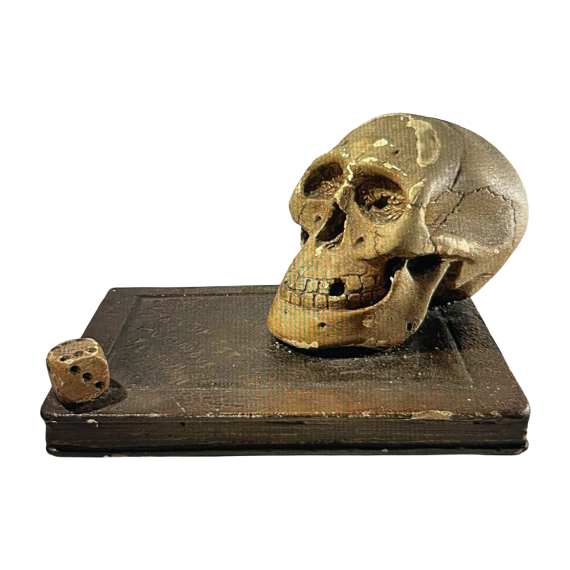 “Statutum est hominibus semel mori“ objet de curiosité - vanité, sculpture en plâtre patiné, ca 1900