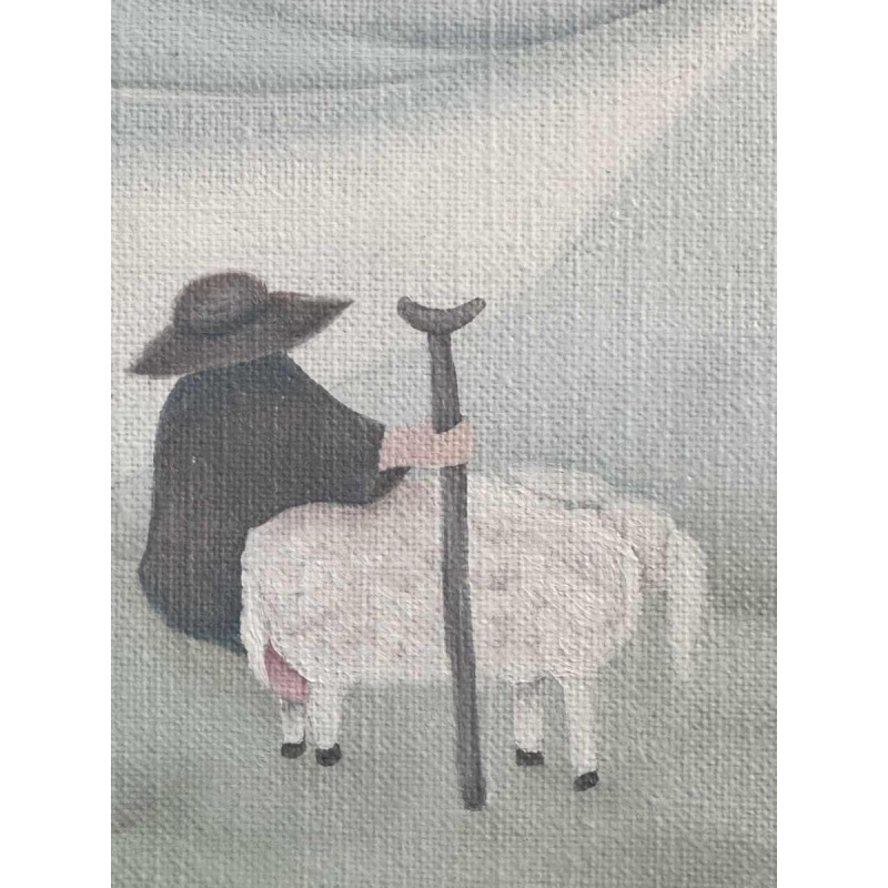 Mireille BASTIN « Le berger et ses moutons » peinture huile sur toile