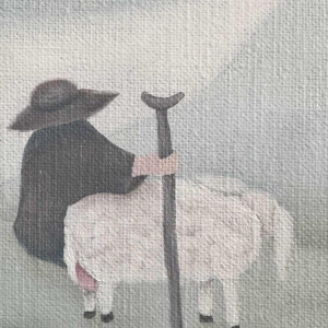 Mireille BASTIN “The shepherd and his sheep“ oil on canvas